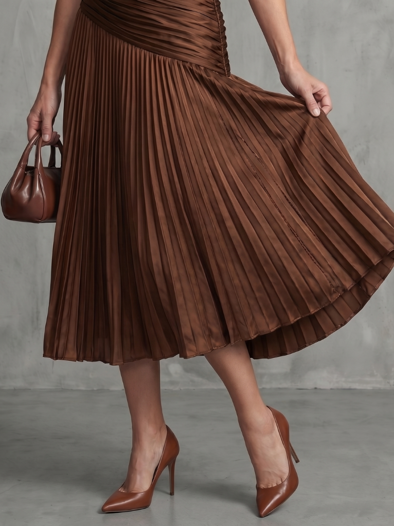 Salma™ | Robe midi rayée plissée