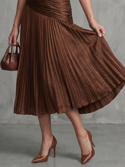 Salma™ | Robe midi rayée plissée