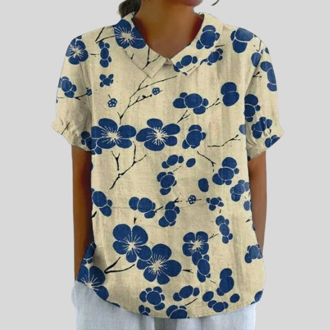 Delphine™ | Blouse florale contrastée