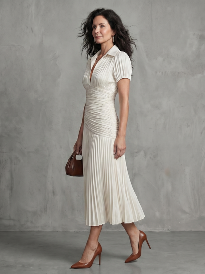 Salma™ | Robe midi rayée plissée