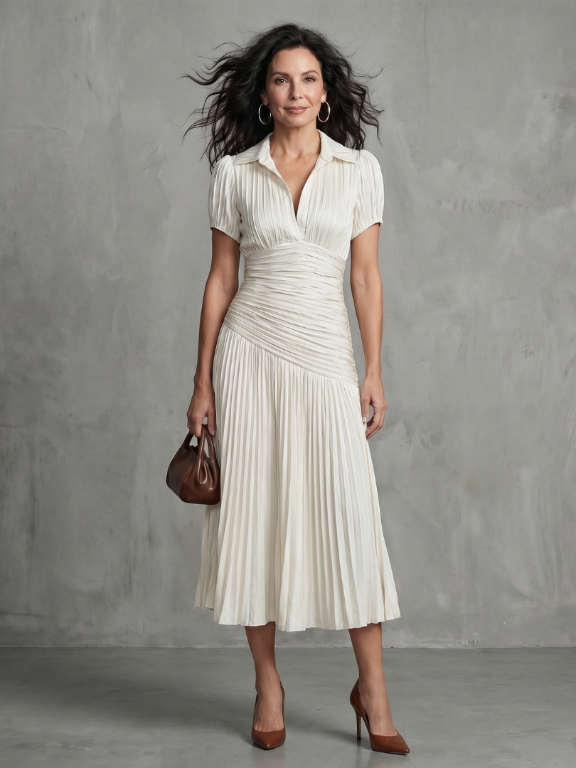 Salma™ | Robe midi rayée plissée