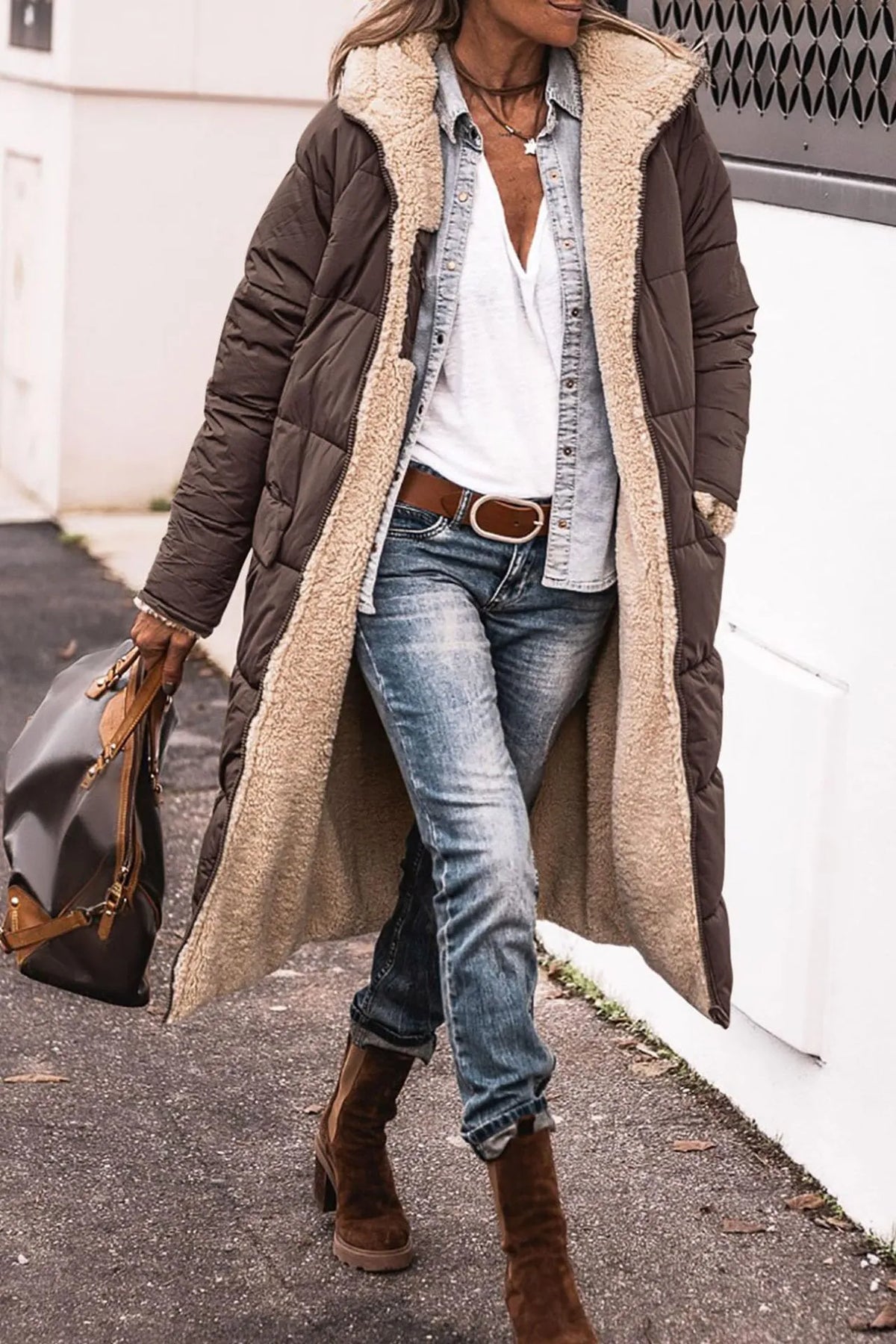 Élise | Manteau réversible en sherpa luxueux, double-face