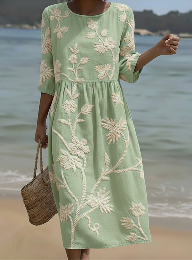 Griselda™ | Robe midi à imprimé fleurs et plantes