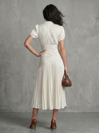 Salma™ | Robe midi rayée plissée