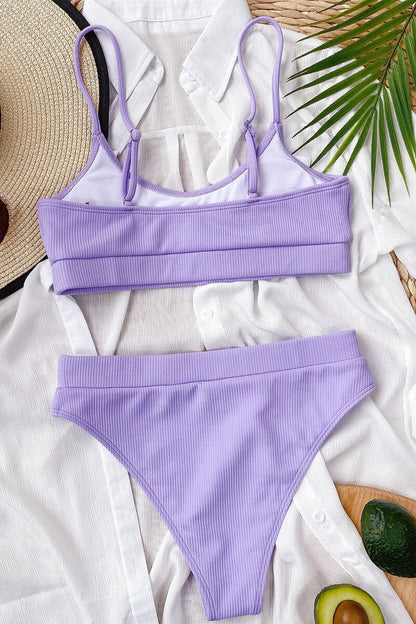 THALIA™ | BIKINI CÔTELÉ BANDEAU + HOT PANT TAILLE HAUTE
