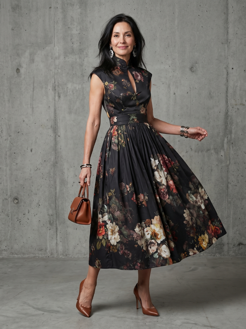 Inès™ | Robe midi plissée fleurie