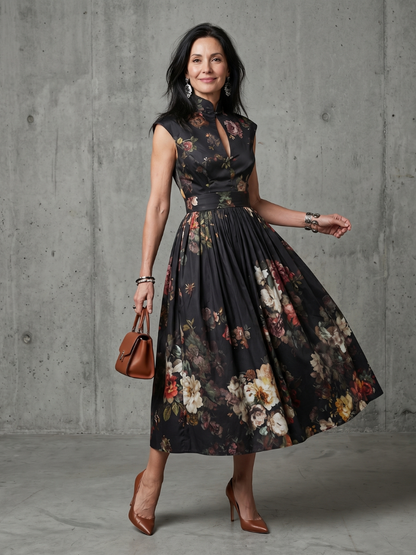 Inès™ | Robe midi plissée fleurie