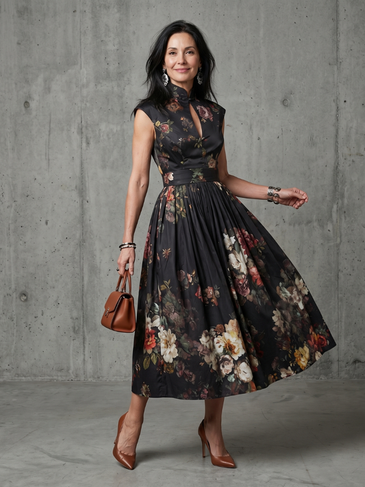 Inès™ | Robe midi plissée fleurie