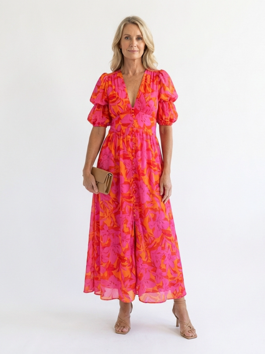 ANNALÉA™ | ROBE MIDI FLEURIE COL V