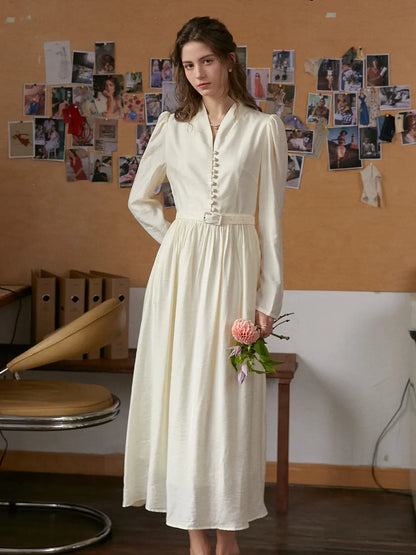 Bridget™ | Robe col V blanc cassé