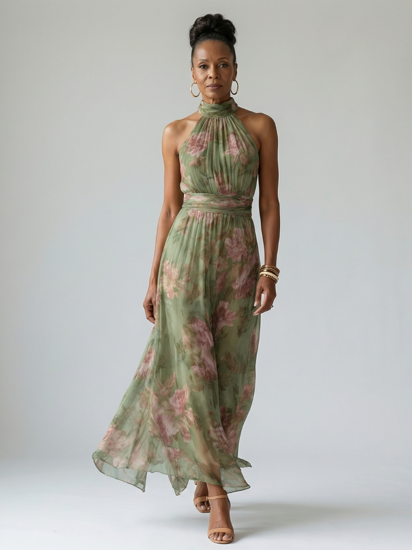 Imane™ | ROBE MIDI FRONCÉE COL HALTER