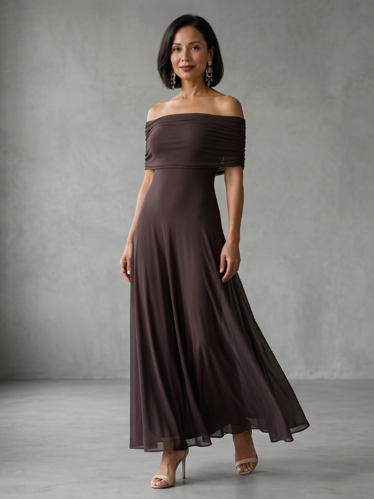 Fatima™ | Robe midi drapée épaules dénudées