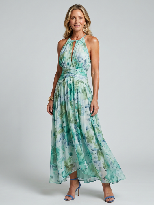 Sofie™ | Robe midi halterneck plissée