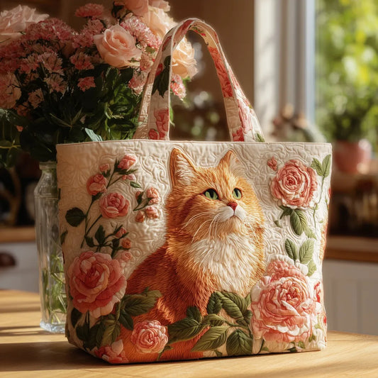 CHAT & ROSES™ | SAC TOTE ARTISANAL DOUBLÉ (CHAT, ROSES)