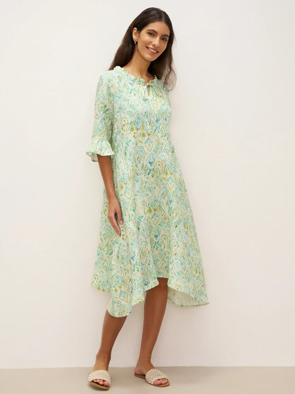 Léa™ | Leinen-Midikleid mit Rüschenkragen