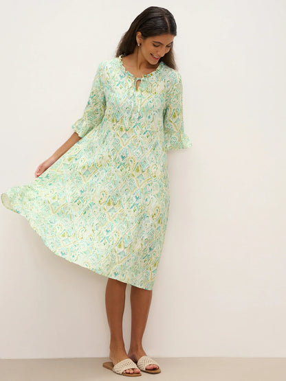 Léa™ | Leinen-Midikleid mit Rüschenkragen