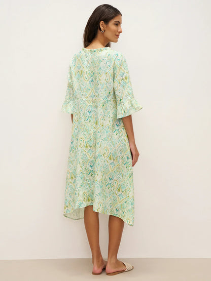 Léa™ | Leinen-Midikleid mit Rüschenkragen