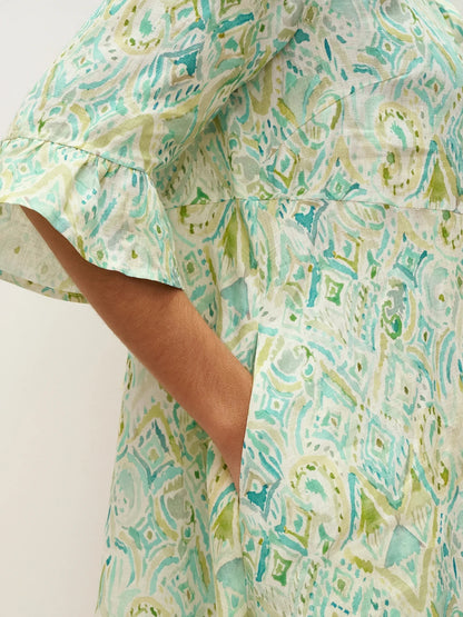 Léa™ | Leinen-Midikleid mit Rüschenkragen