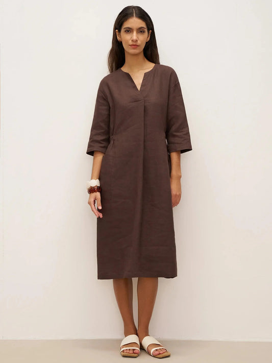 Estelle™ | Robe midi en lin à grandes poches
