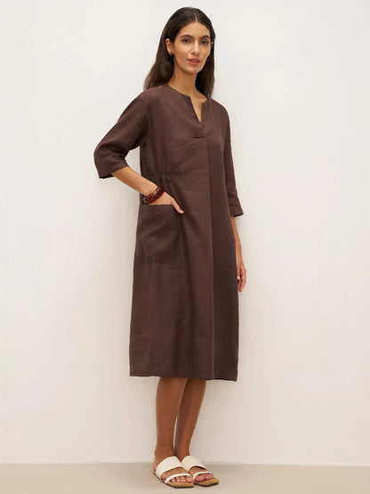 Estelle™ | Robe midi en lin à grandes poches