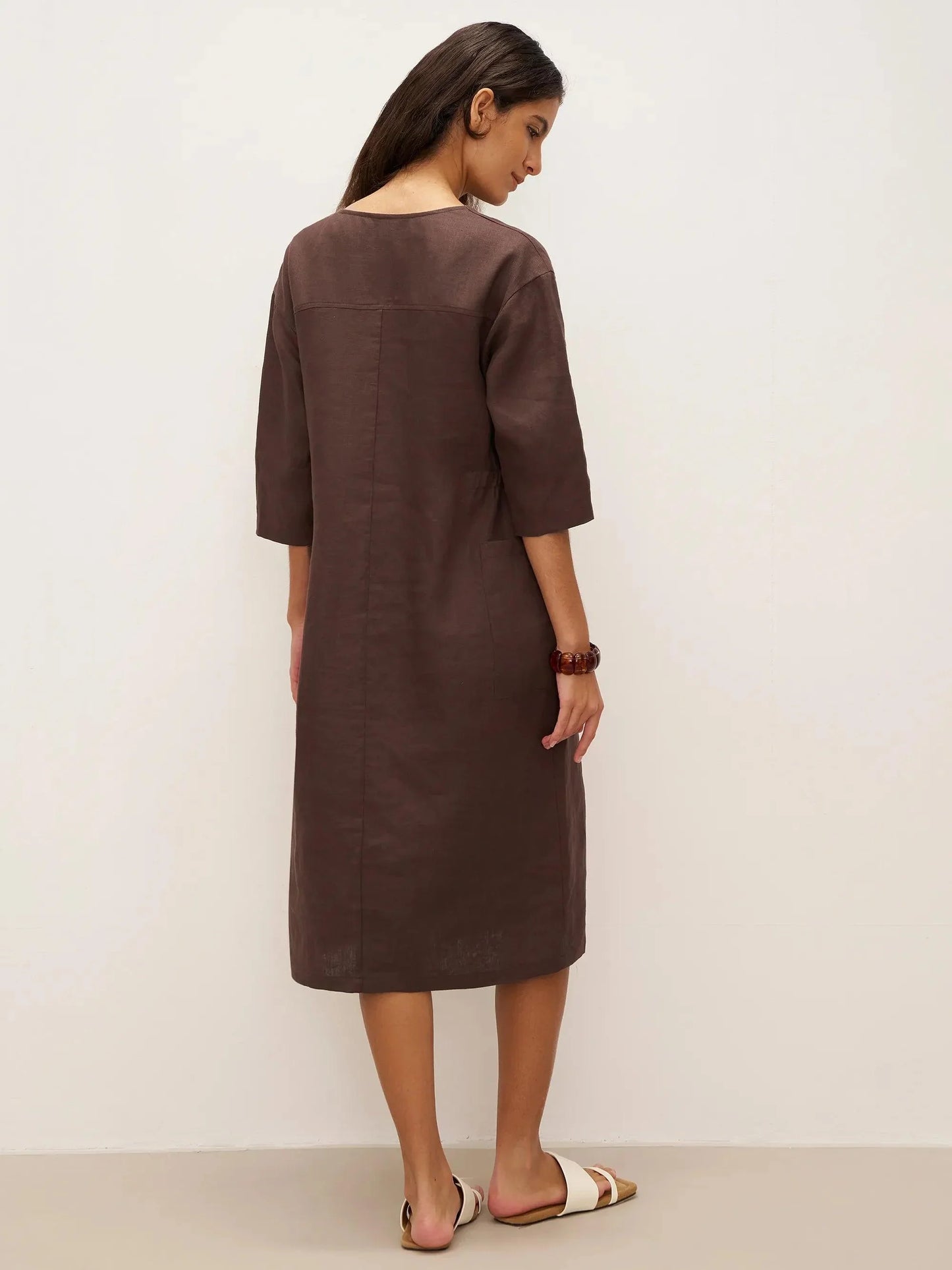 Estelle™ | Robe midi en lin à grandes poches