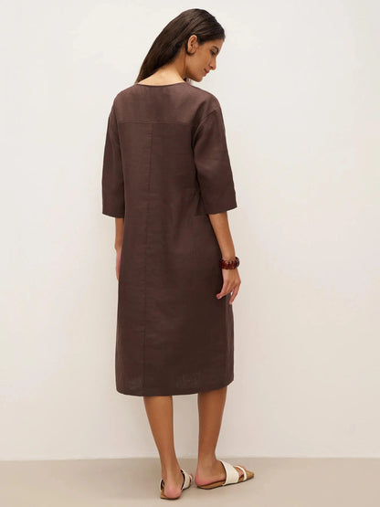 Estelle™ | Robe midi en lin à grandes poches