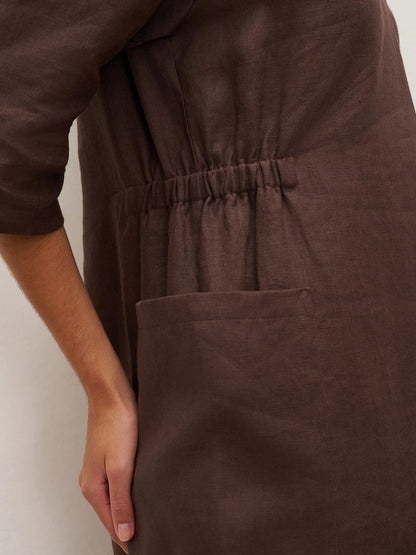 Estelle™ | Robe midi en lin à grandes poches