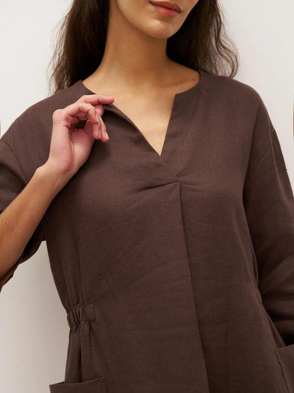 Estelle™ | Robe midi en lin à grandes poches