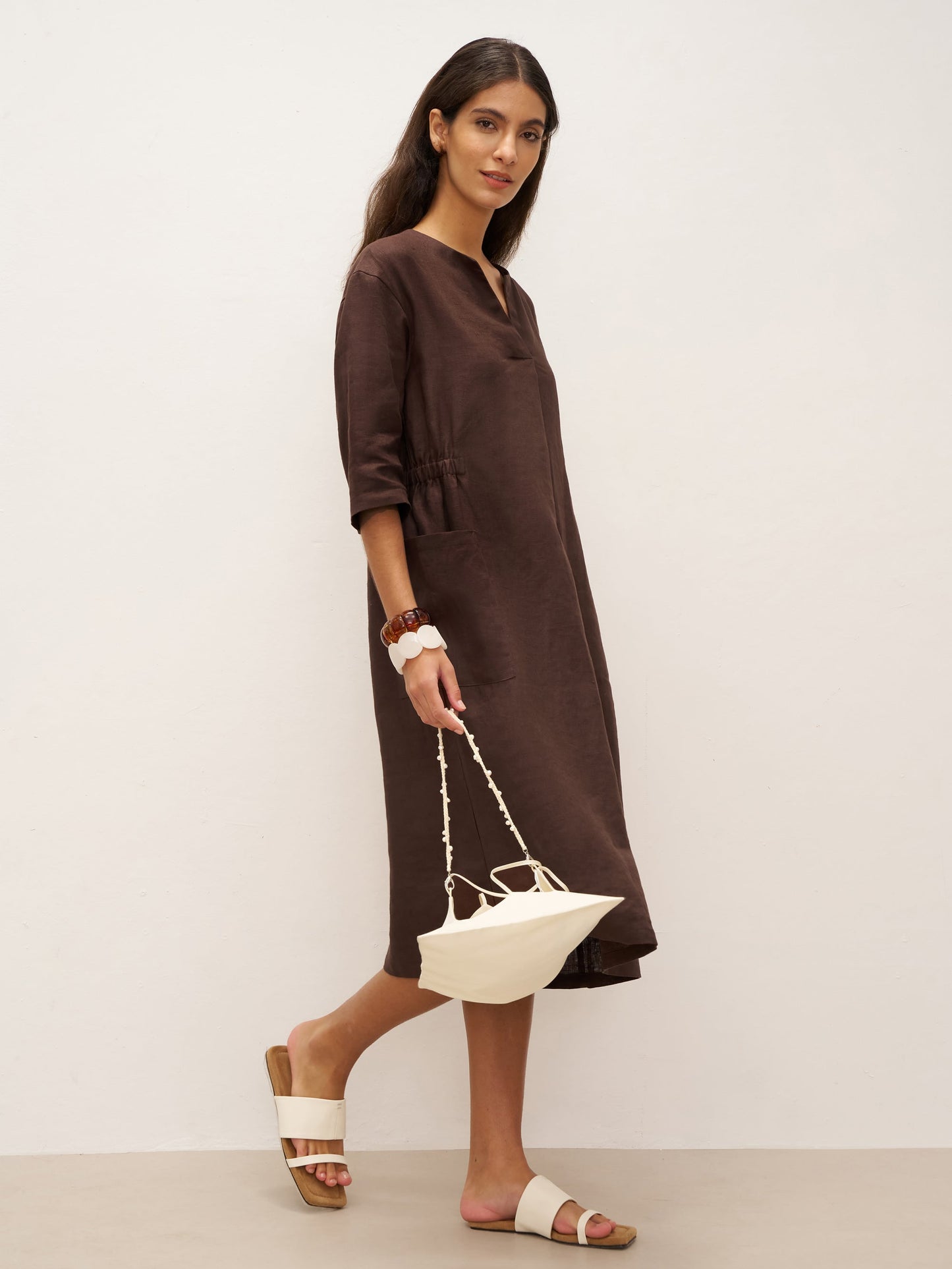 Estelle™ | Robe midi en lin à grandes poches