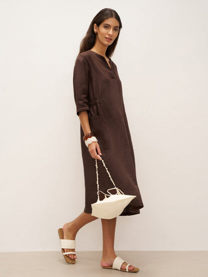 Estelle™ | Robe midi en lin à grandes poches