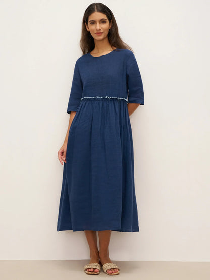Aurore™ | Robe midi en lin à taille pétale