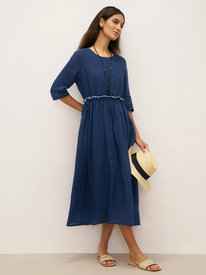 Aurore™ | Robe midi en lin à taille pétale