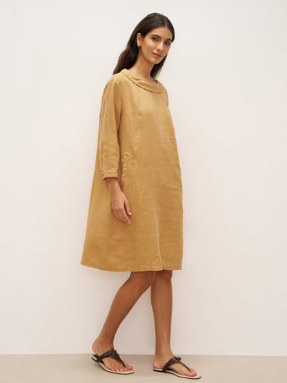 Doriane™ | Midikleid aus Leinen mit weichem Kragen