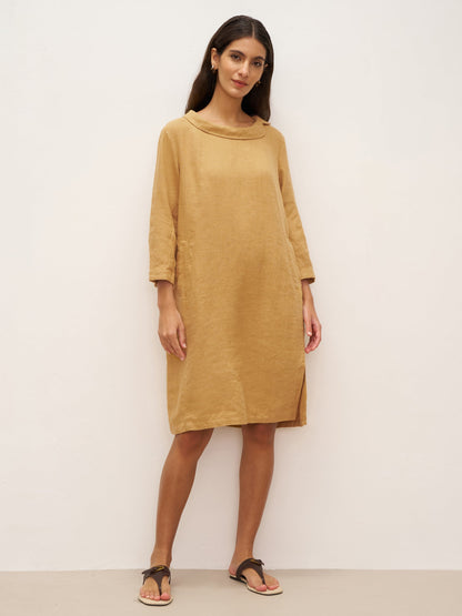 Doriane™ | Midikleid aus Leinen mit weichem Kragen