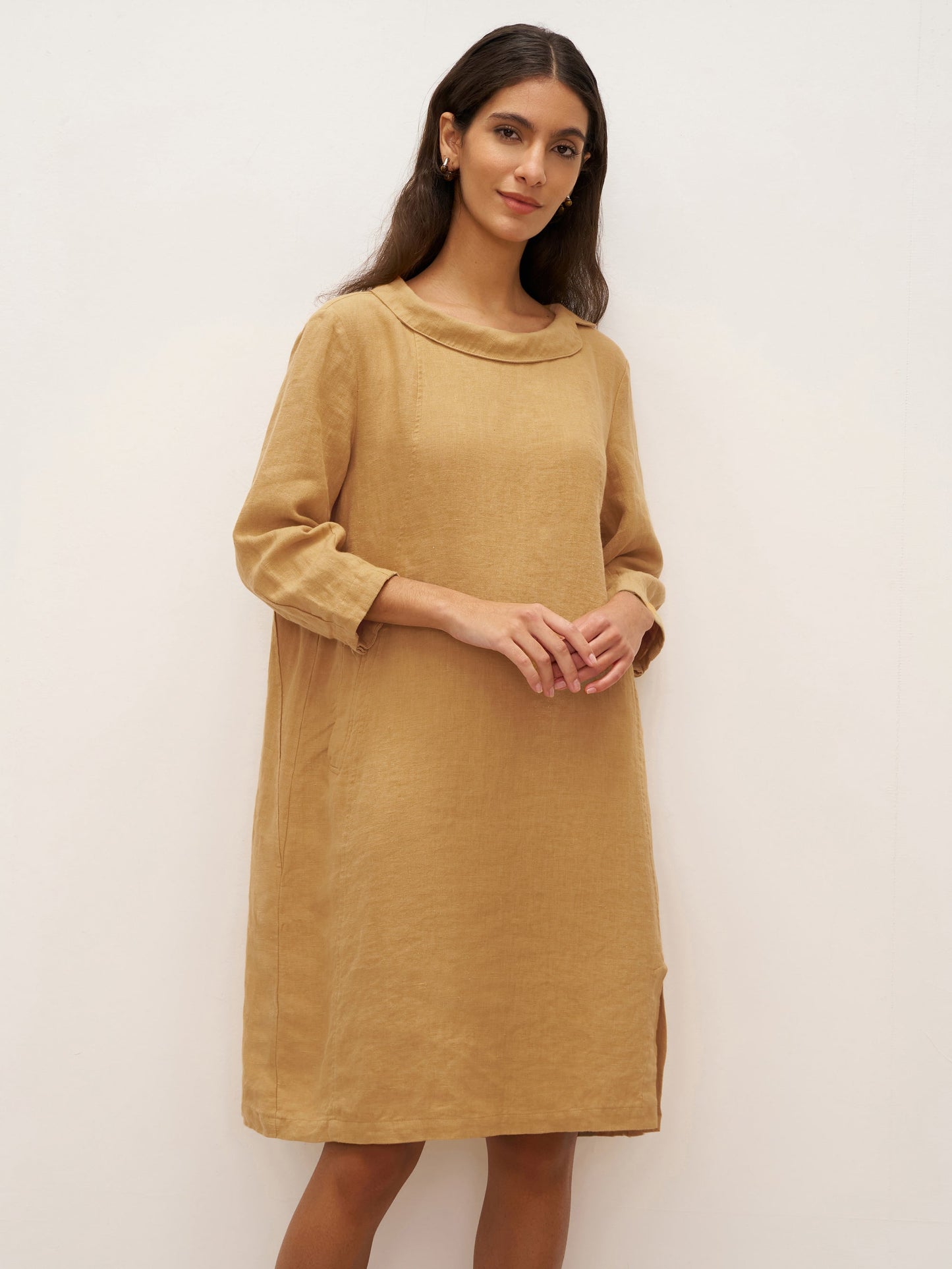 Doriane™ | Midikleid aus Leinen mit weichem Kragen
