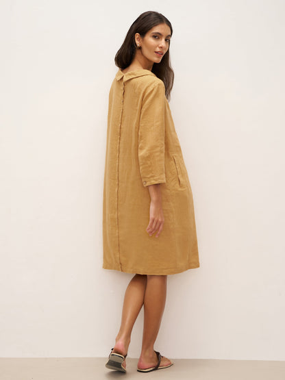 Doriane™ | Midikleid aus Leinen mit weichem Kragen