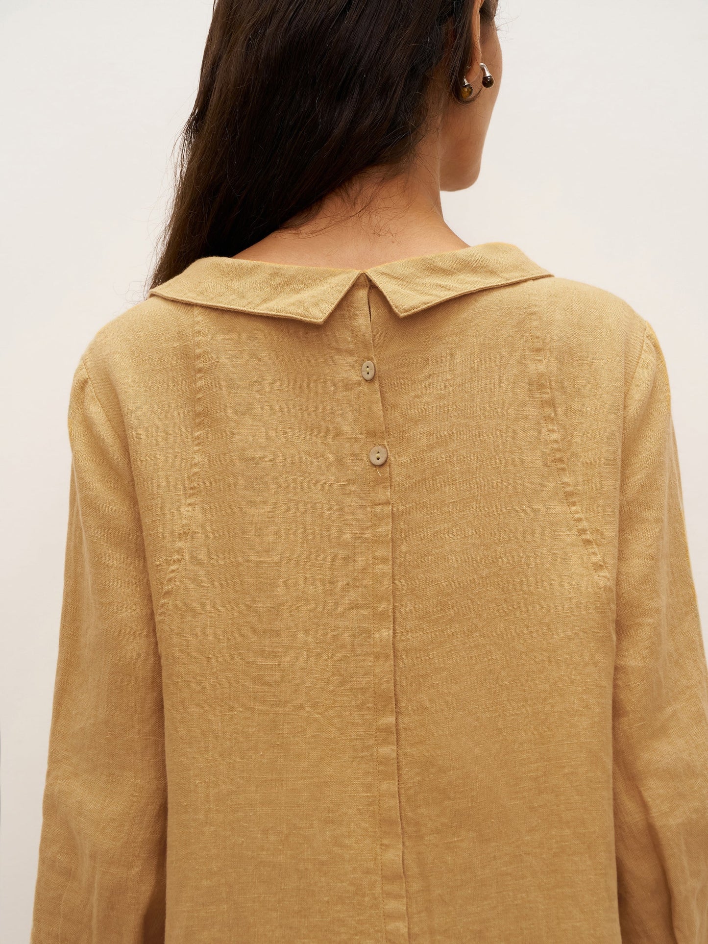 Doriane™ | Midikleid aus Leinen mit weichem Kragen
