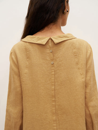 Doriane™ | Midikleid aus Leinen mit weichem Kragen
