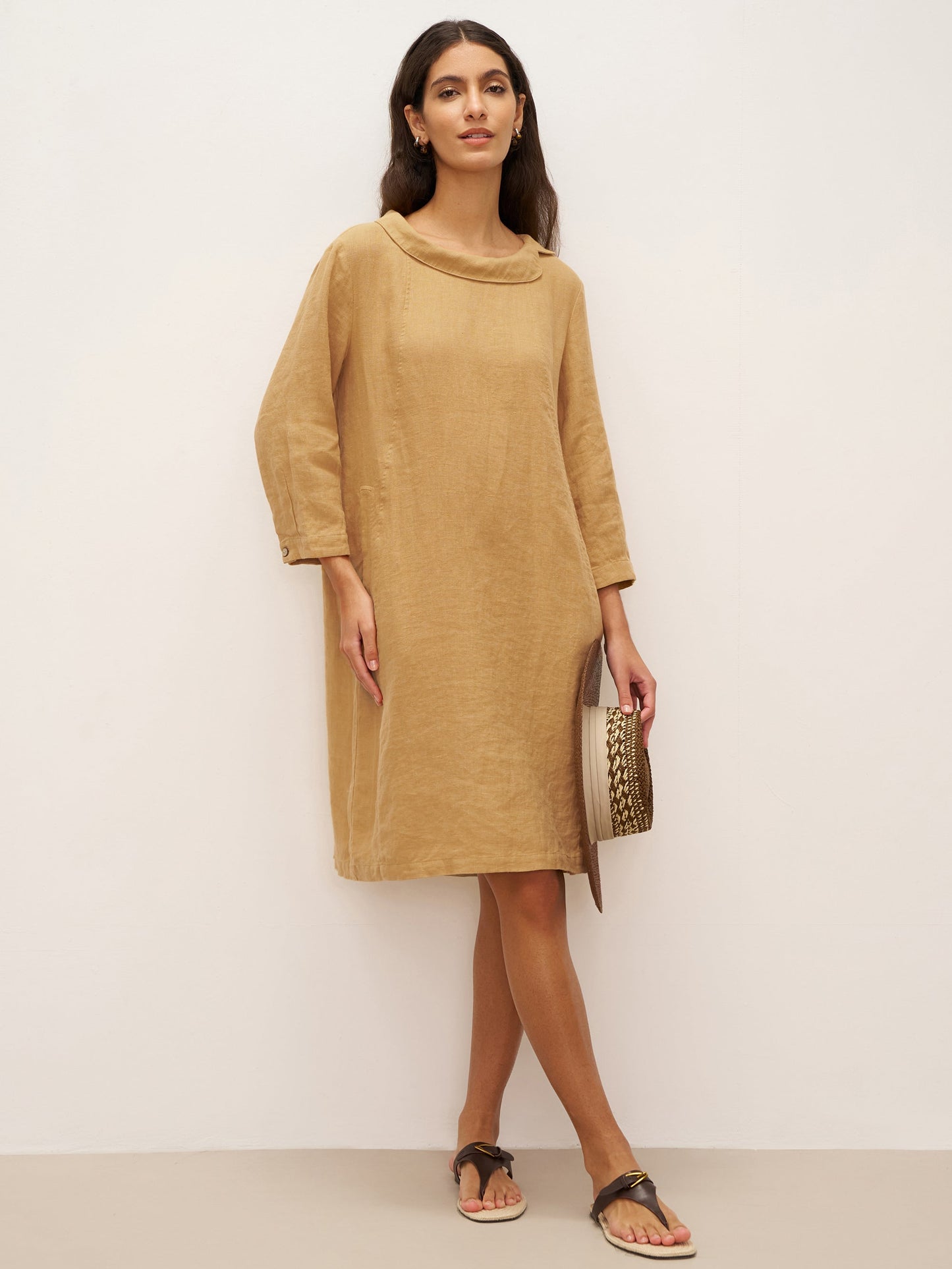 Doriane™ | Midikleid aus Leinen mit weichem Kragen