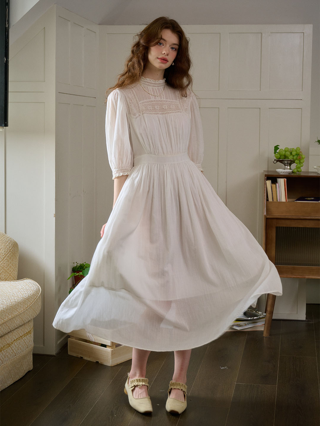 Averie™ | Robe en coton blanc avec dentelle