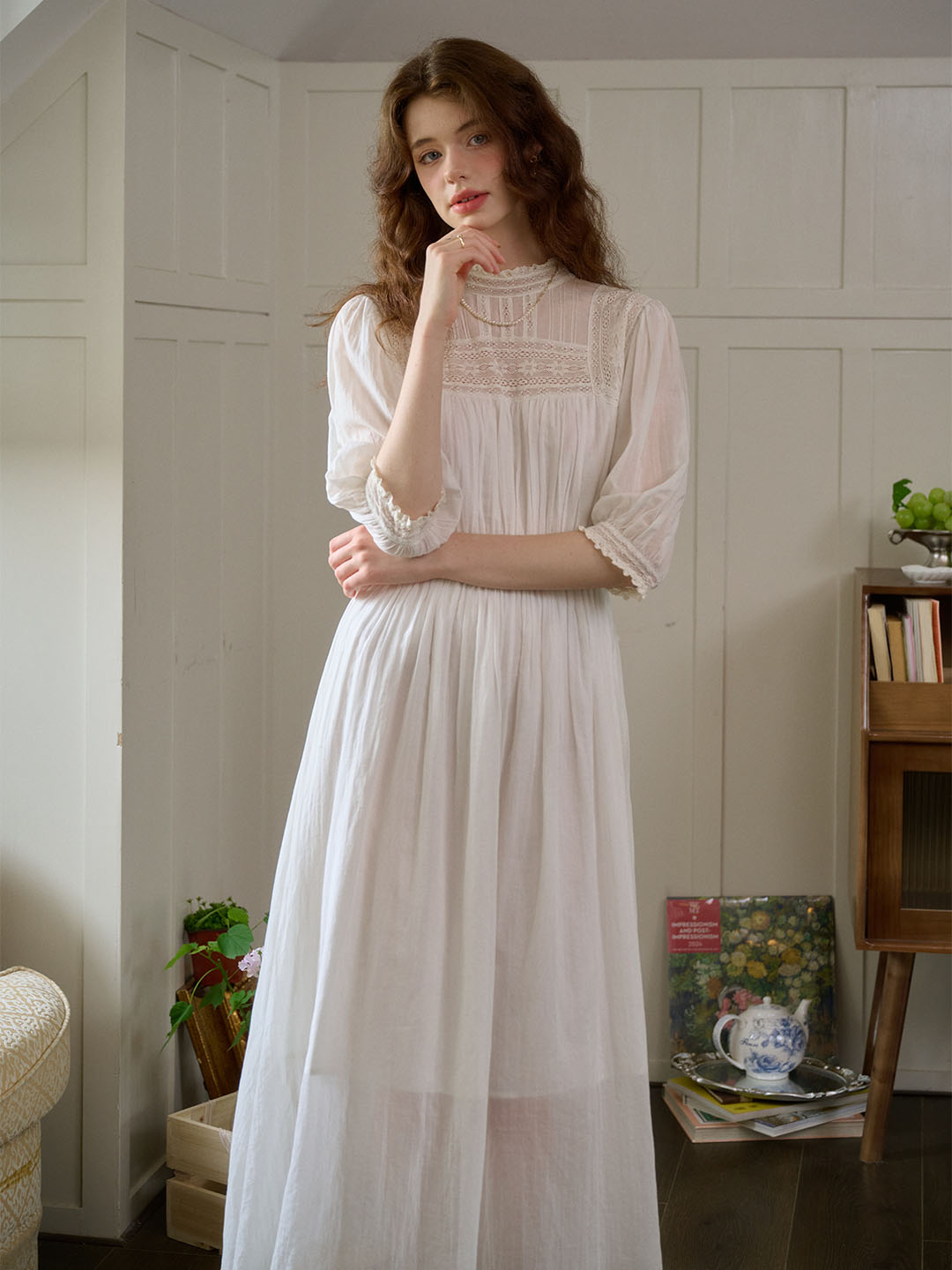 Averie™ | Robe en coton blanc avec dentelle