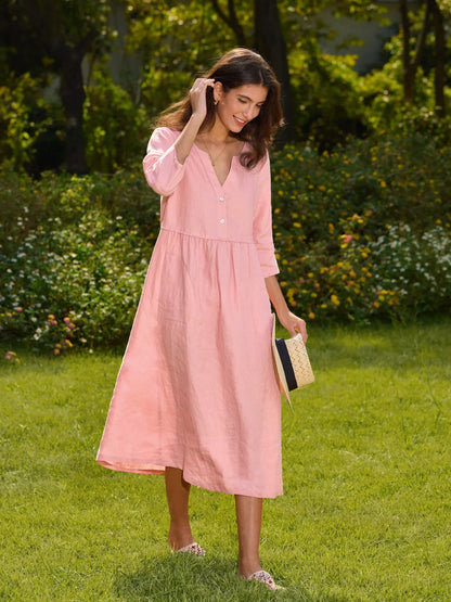 Lucie™ | Robe longue en lin à col en V