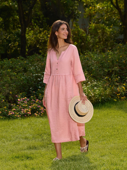 Lucie™ | Robe longue en lin à col en V