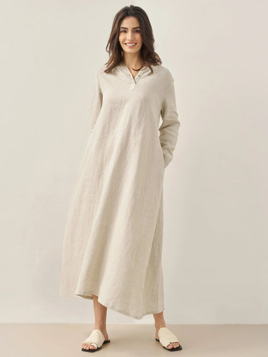 Solène™ | Robe longue en lin à capuche