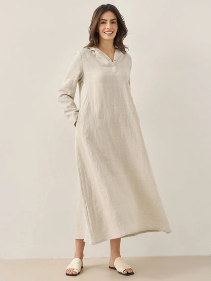 Solène™ | Robe longue en lin à capuche