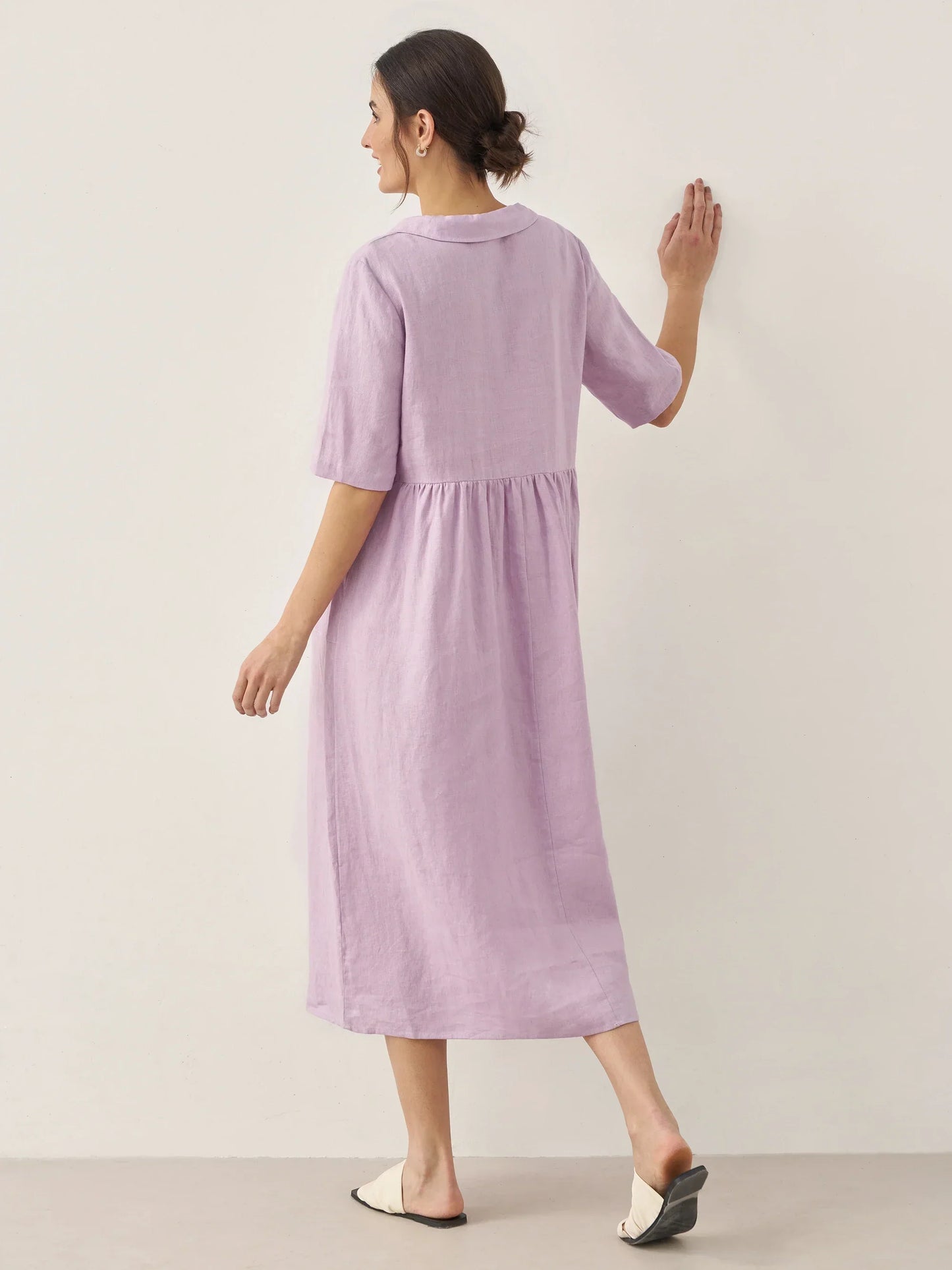 Manon™ | Langes Leinenkleid mit Schalkragen