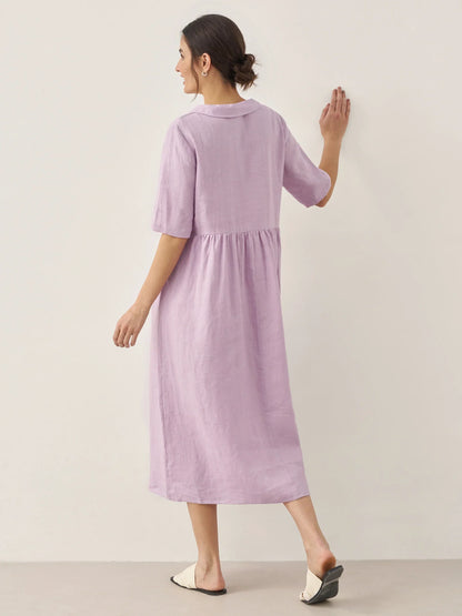 Manon™ | Langes Leinenkleid mit Schalkragen
