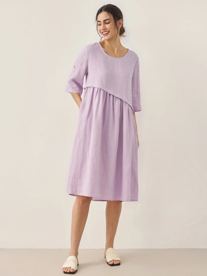 Lilou™ | Robe midi en lin à plis asymétriques