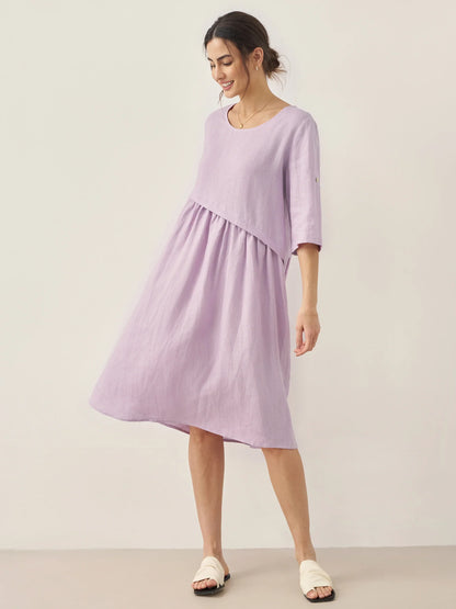 Lilou™ | Robe midi en lin à plis asymétriques