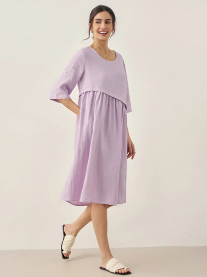 Lilou™ | Robe midi en lin à plis asymétriques